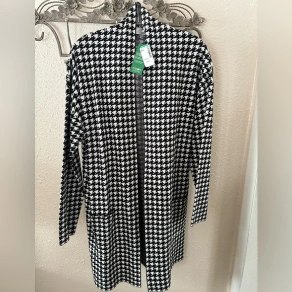 NWT Houndstooth Knit Long Open Front Cardigan - Picture 1 of 7
